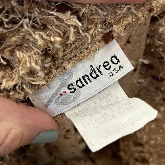 Y2K Fuzzy Knit Tank Top M/L Cowl Neck Casual Eclectic Artsy Boho Brown Stretch - Picture 7 of 8